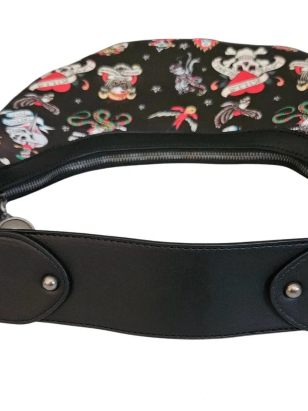 Ed Hardy Black Shoulder Bag with Red & White Skull Print